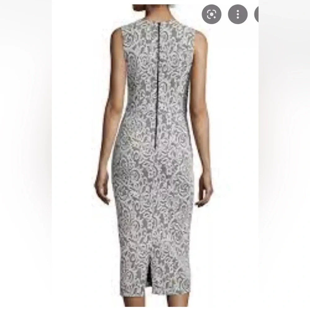 NWT $398 Alice + Olivia Lilia Lace Textured Plunge V Neck Midi Sheath Dress 6